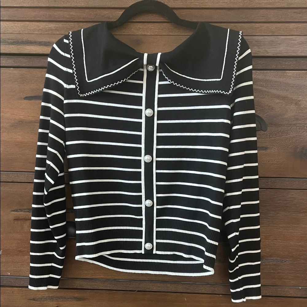 Adrianna Papell Black and White Striped Top